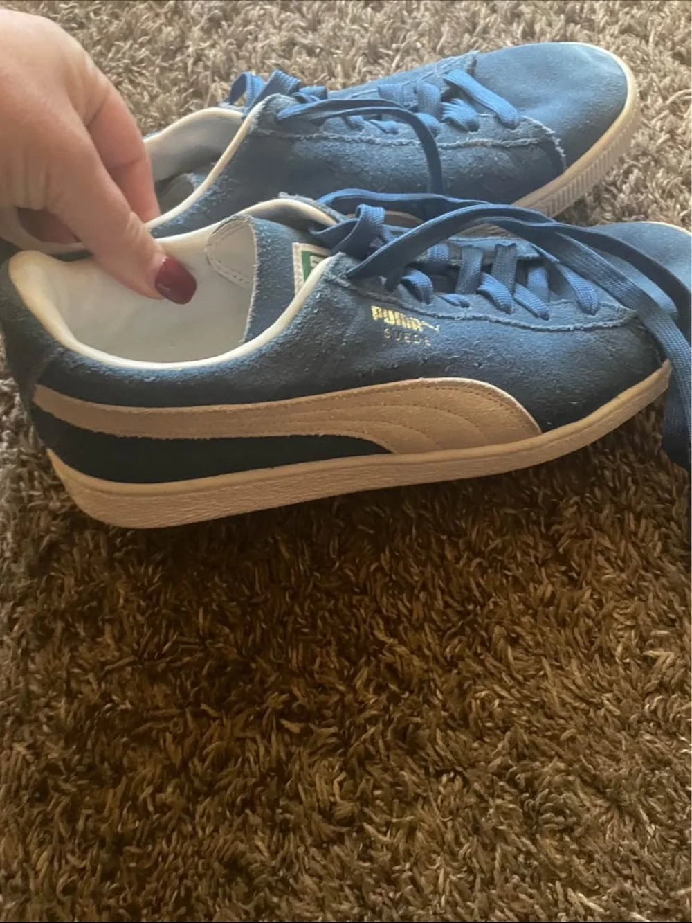 Vintage Puma Blue Suede Sneakers with Beige